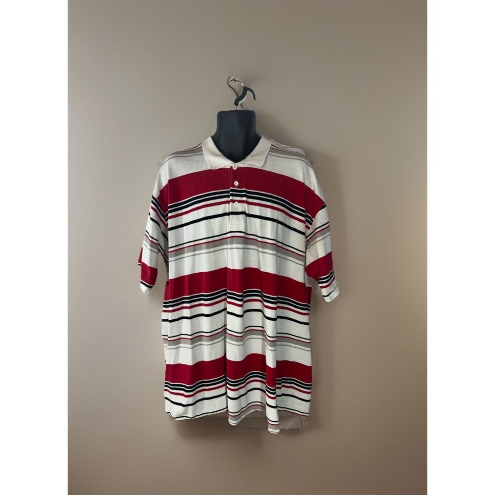 NOIZ Men Size 6XL Red White, Black Striped Polo ShortSleeve Collared Shirt Read*